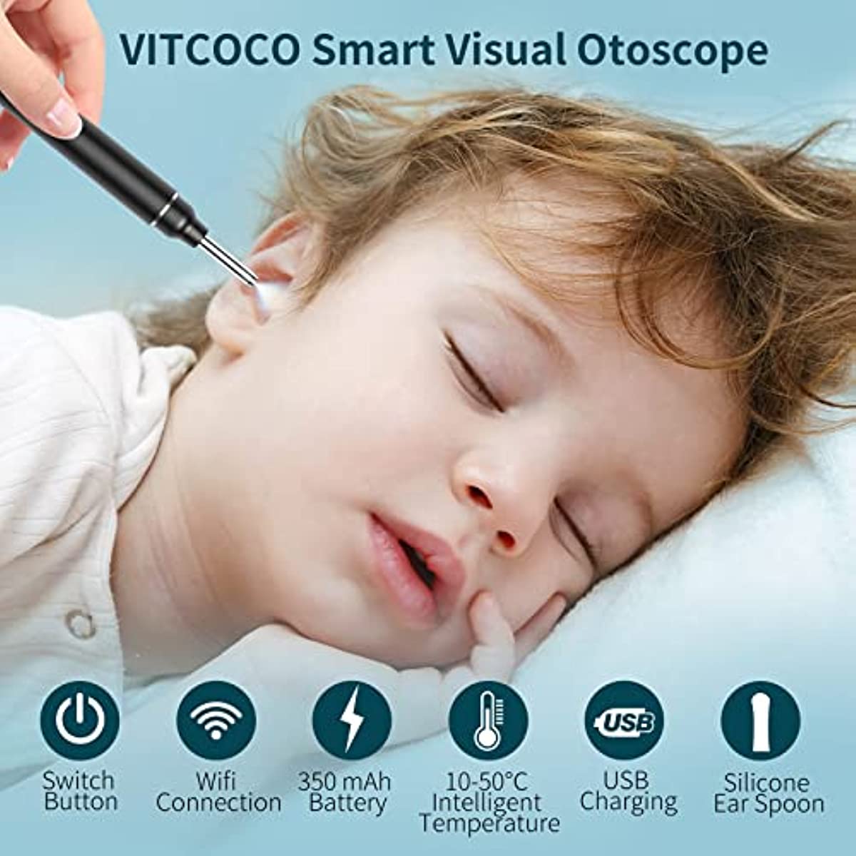 VITCOCO Otoscope Oreille HD Camera Nettoyant Oreille Portable avec 6 LED et  Outil de Nettoyage, Adapté aux Smartphones et Tablettes IOS et Android