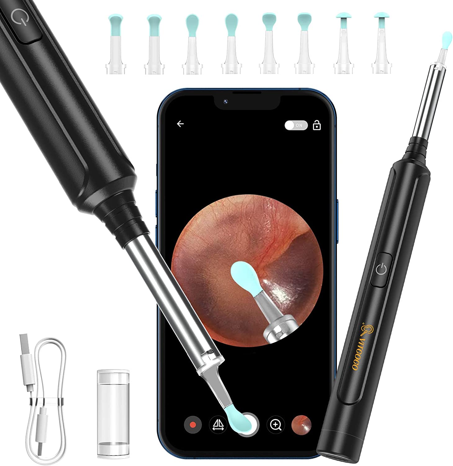 VITCOCO Ear Wax Removal Kit Ear Camera 1296P High-Definition Earwax Cleaner  Portable USB Charging Visible 6 LED Otoscope for Android, iPhone, Ipad